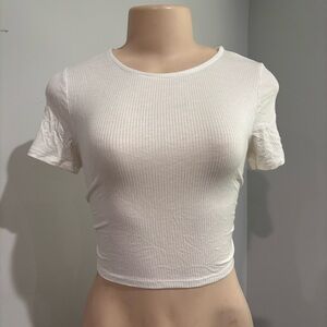 White Ribbed Women's Top with Open Back